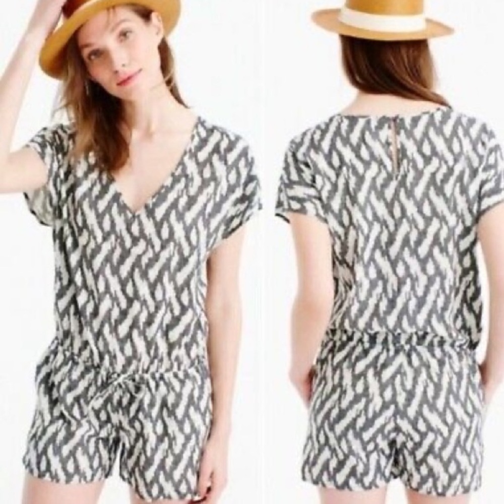 J. Crew Ikat Tie Waist V- Neck Romper
